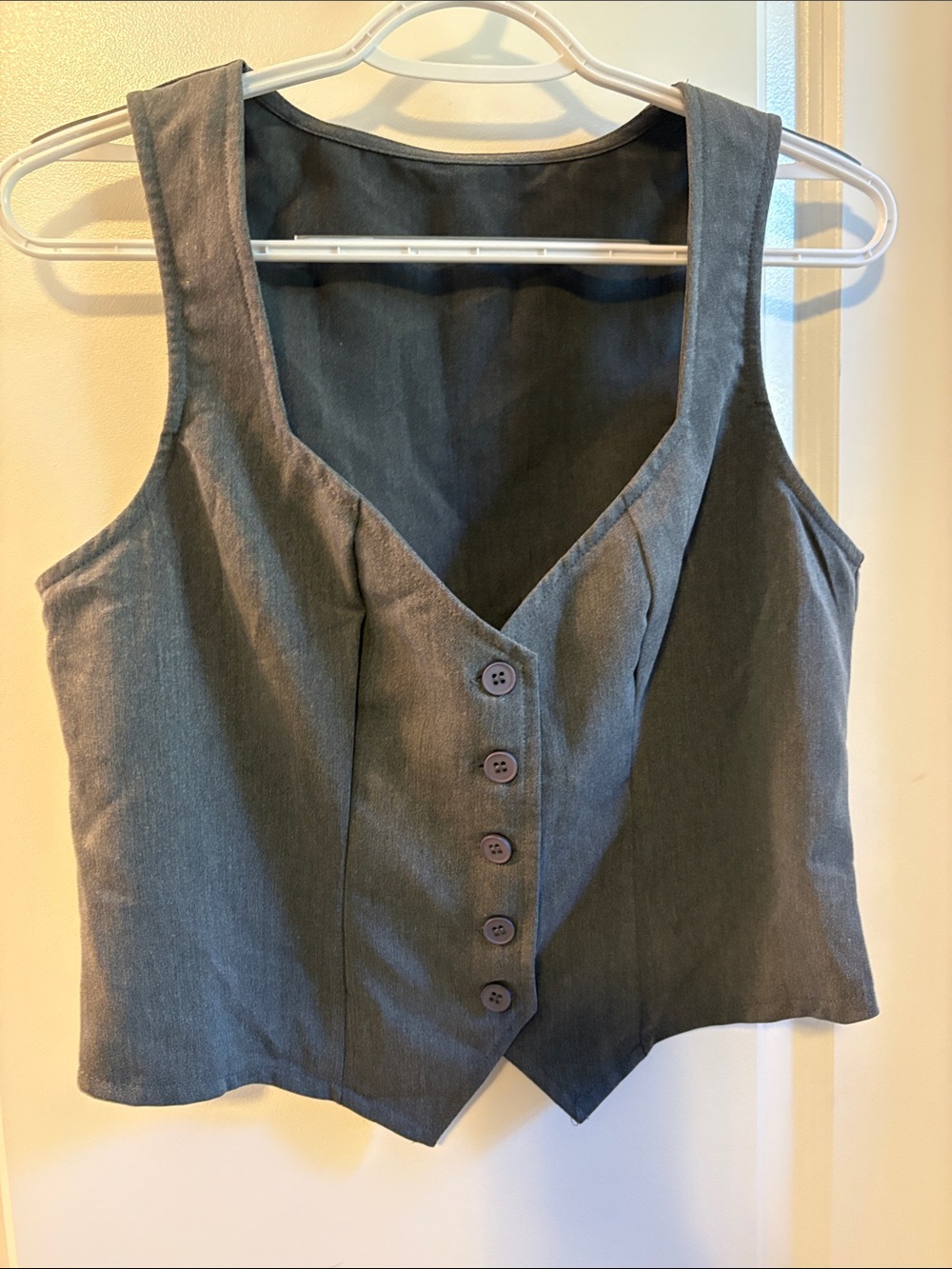 SHEIN Charcoal Gray Button-Front Crop Vest